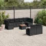Schwarze 10-tlg. vidaXL Garten-Sofagarnitur aus Polyrattan mit Kissen und Tisch.