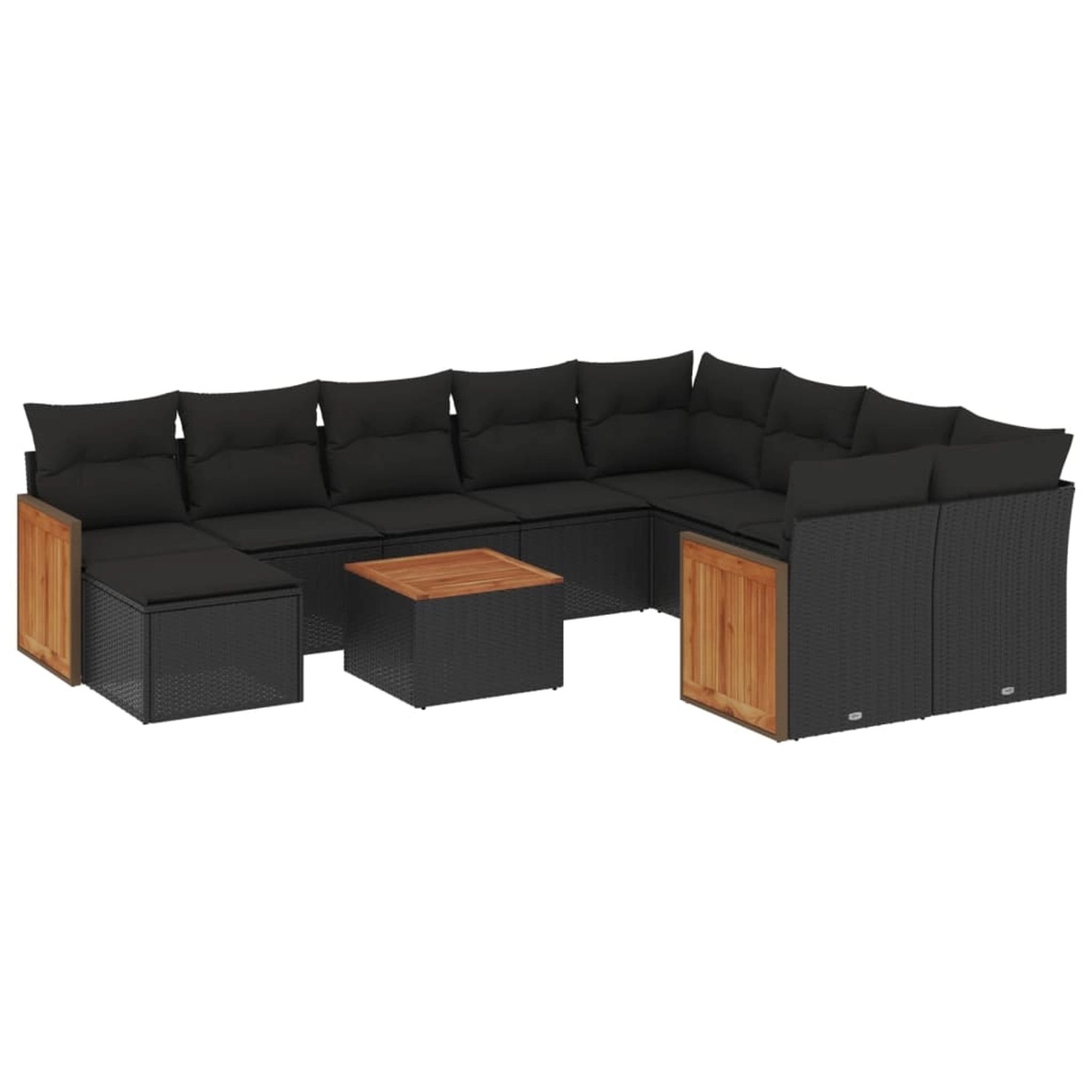 vidaXL 11-Tlg Garten-Sofagarnitur mit Kissen Schwarz Poly Rattan 3228239