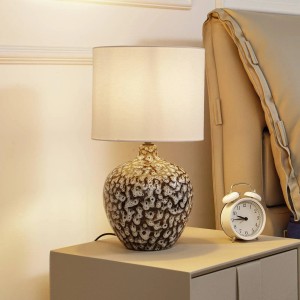 Lindby Tischlampe Thalassia 10019829 Landhaus Vintage Rustikal in Alu aus Keramik 1-flammig E27 Wohnzimmerleuchte