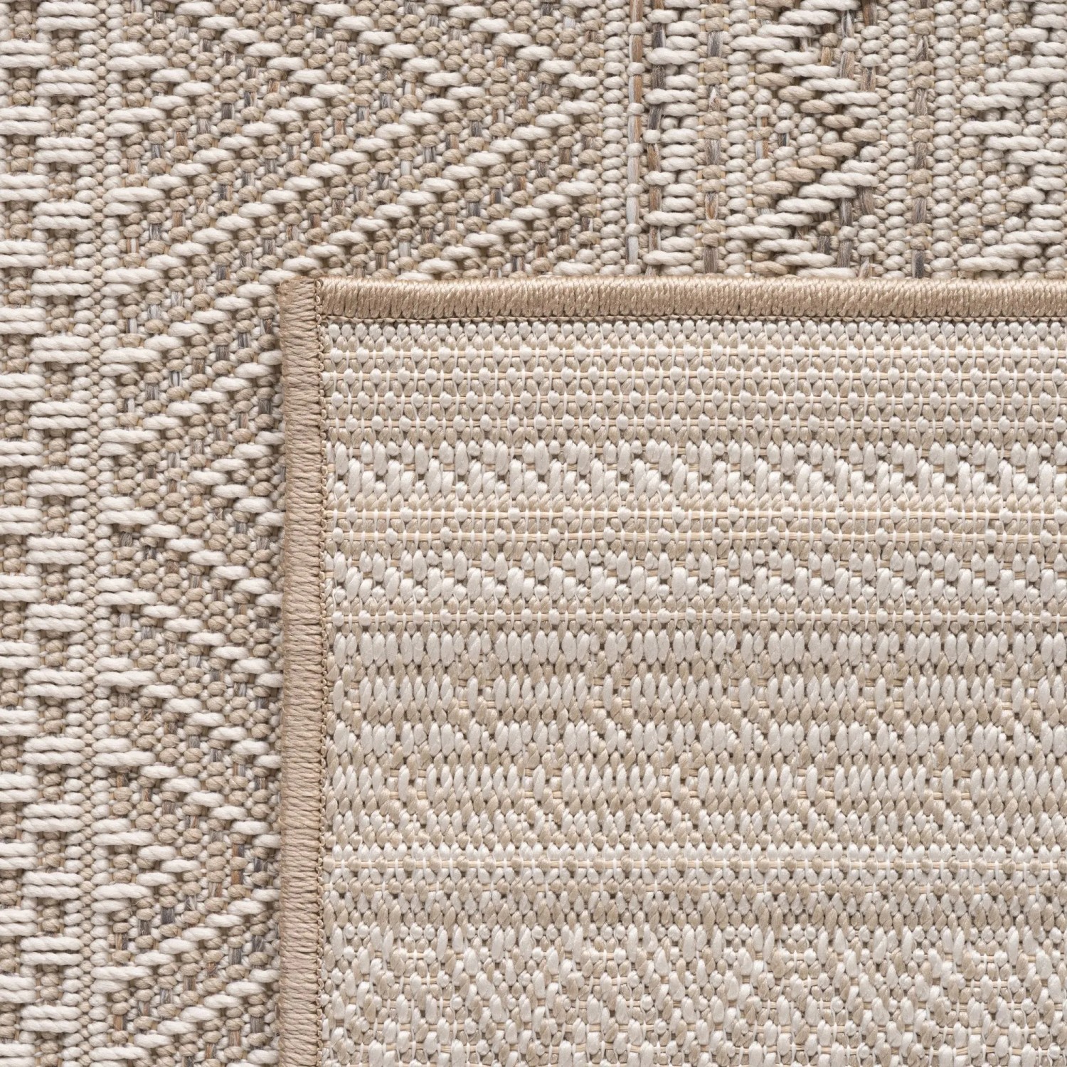 Detailansicht: Runder, beiger Ayyildiz Outdoor-Teppich Desert mit Muster, Ø 160 cm.