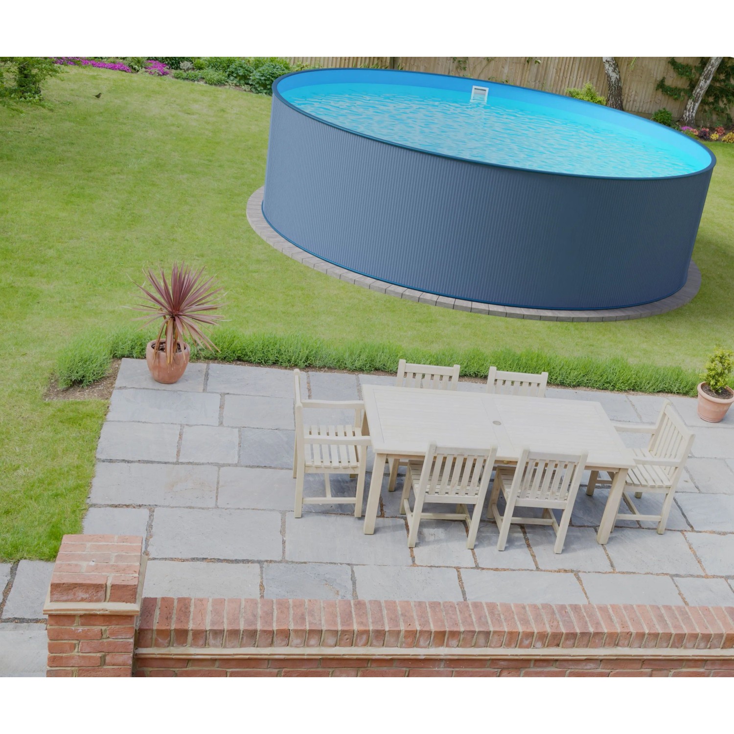 Runder Summer Fun Stahlwandpool, 300x120cm, anthrazit, mit blauer Folie. Ideal für den Garten.