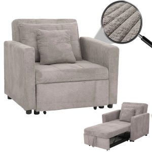 MCW Schlafsessel L90 hellgrau Cord mit Kissen, als Sessel und Bett nutzbar.