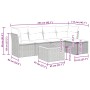 Graue 6-tlg. vidaXL Garten-Sofagarnitur aus Polyrattan mit Kissen, bestehend aus Sofa, Hockern und Tisch.