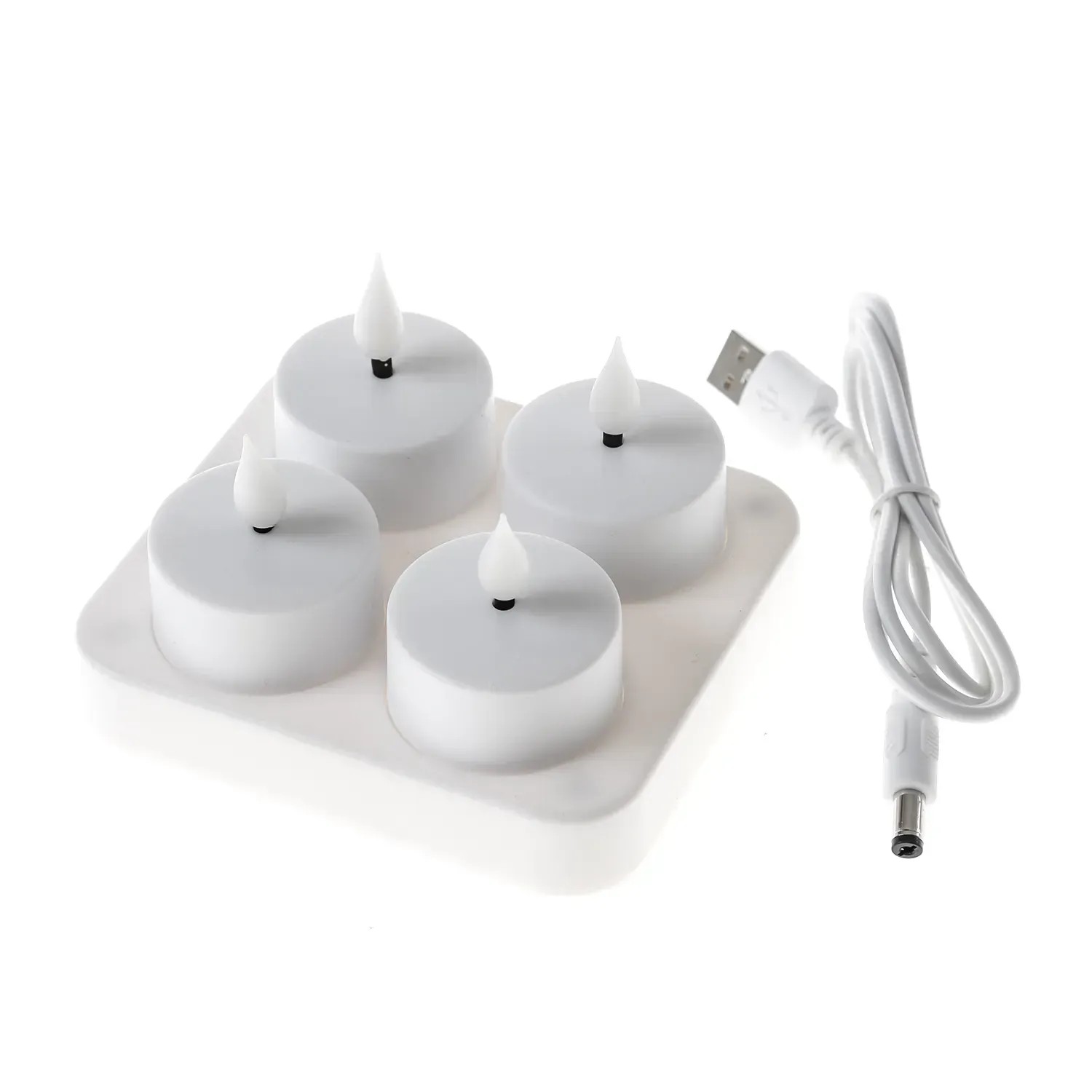 4er Set Marelida LED Teelichter mit Ladestation und USB-Kabel, flackernd, warmweiß.