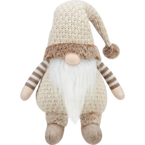 Niedlicher Wichtel aus Stoff in Naturtönen als Weihnachtsdekoration.