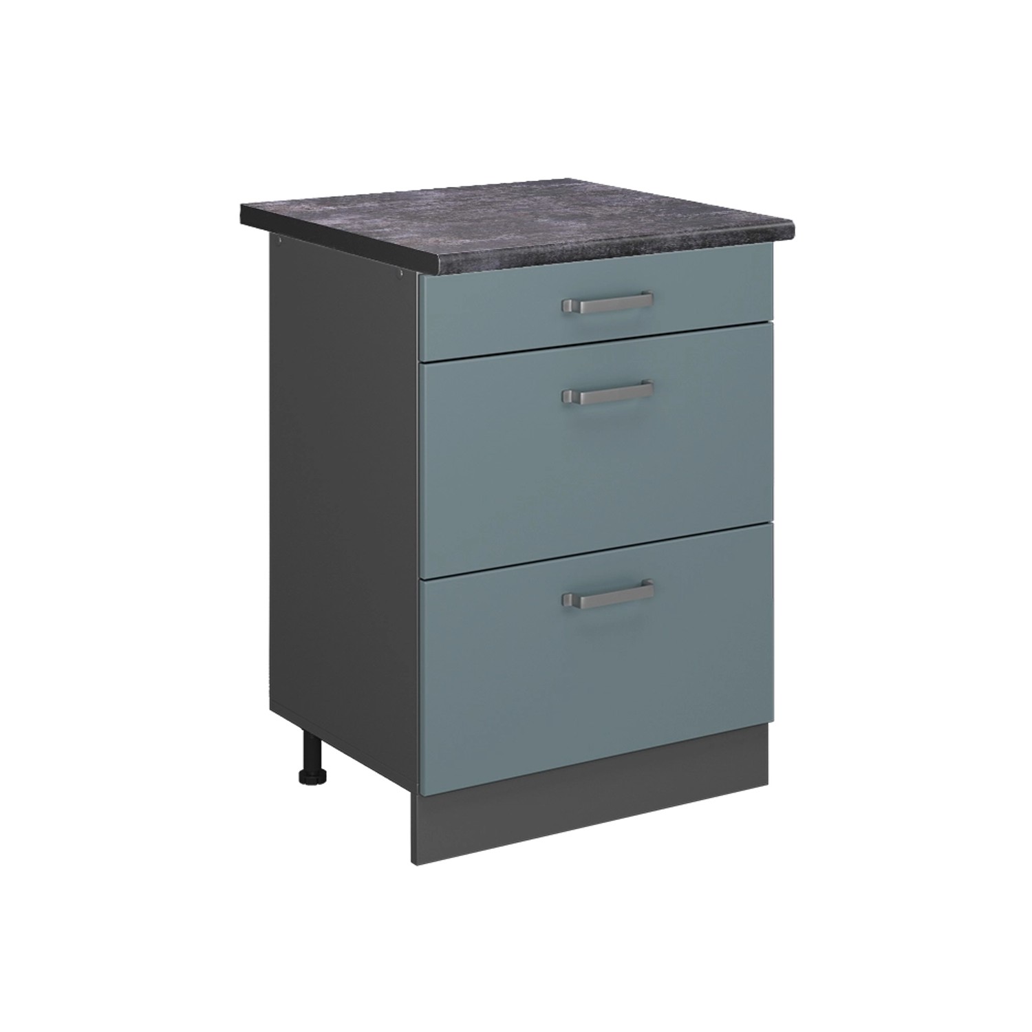 Vicco Küchenunterschrank R-Line Blau-Grau/Anthrazit 60 cm mit Schubladen AP Anthrazit