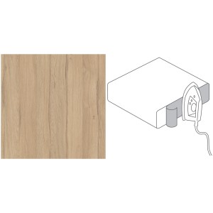 Kantenumleimer Fjord Eiche (2 Stk.) mit Bügeleisen-Symbol zur Anbringung an Arbeitsplatten.