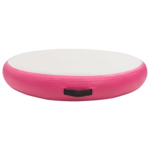 Aufblasbare Gymnastikmatte, rosa, 100x100x10 cm, mit Pumpe für Sport & Fitness.