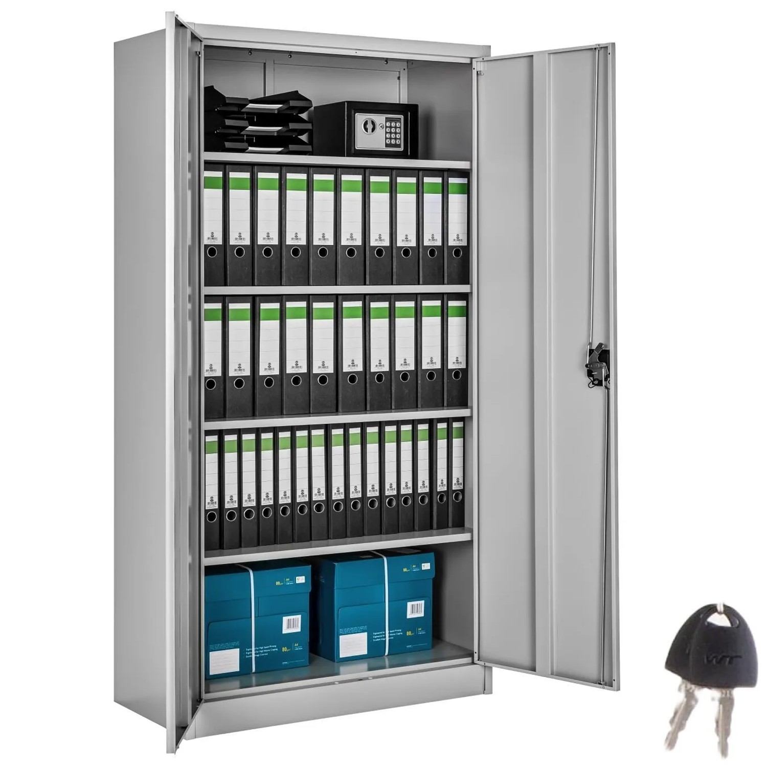 Tectake Aktenschrank  Aus Pulverbeschichtetem Stahl Mit 2 Flügeltüren  90 x 40 x 180 cm Grau