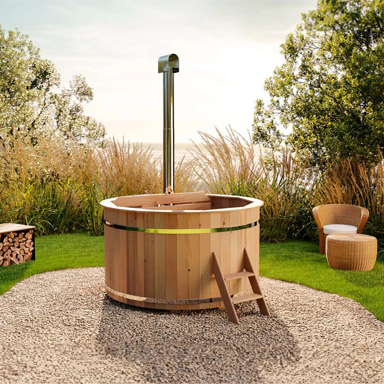 Finntherm Holz-Badefass Bergen Ø 200 cm x 101 cm mit Ofen