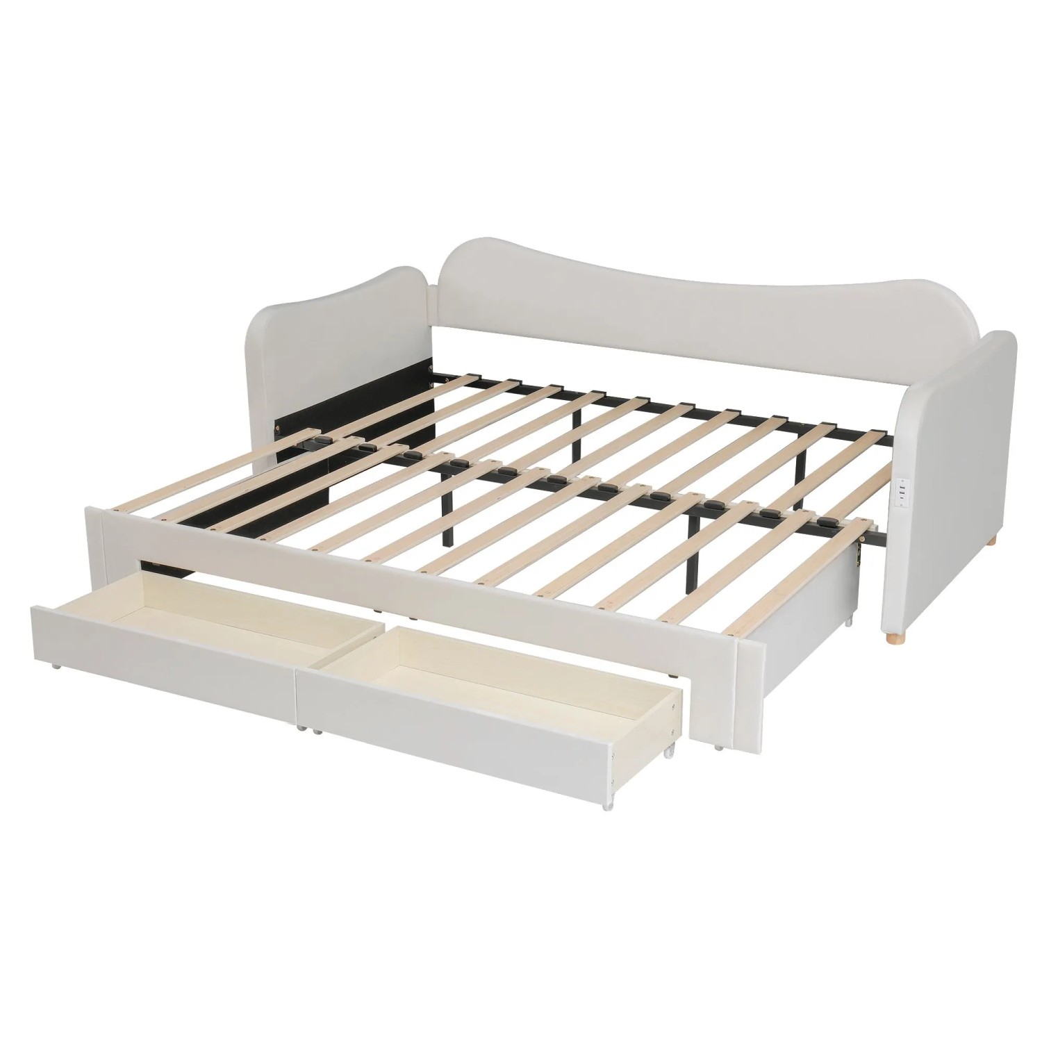 Merax Daybett 90 x 200 cm Ausziehbar 180 cm mit Schubladen USB Samt Beige