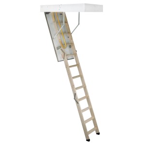 Minka Dachbodentreppe Tradition 120x70 cm aus Holz, mit weißem Deckel und Futterkasten.