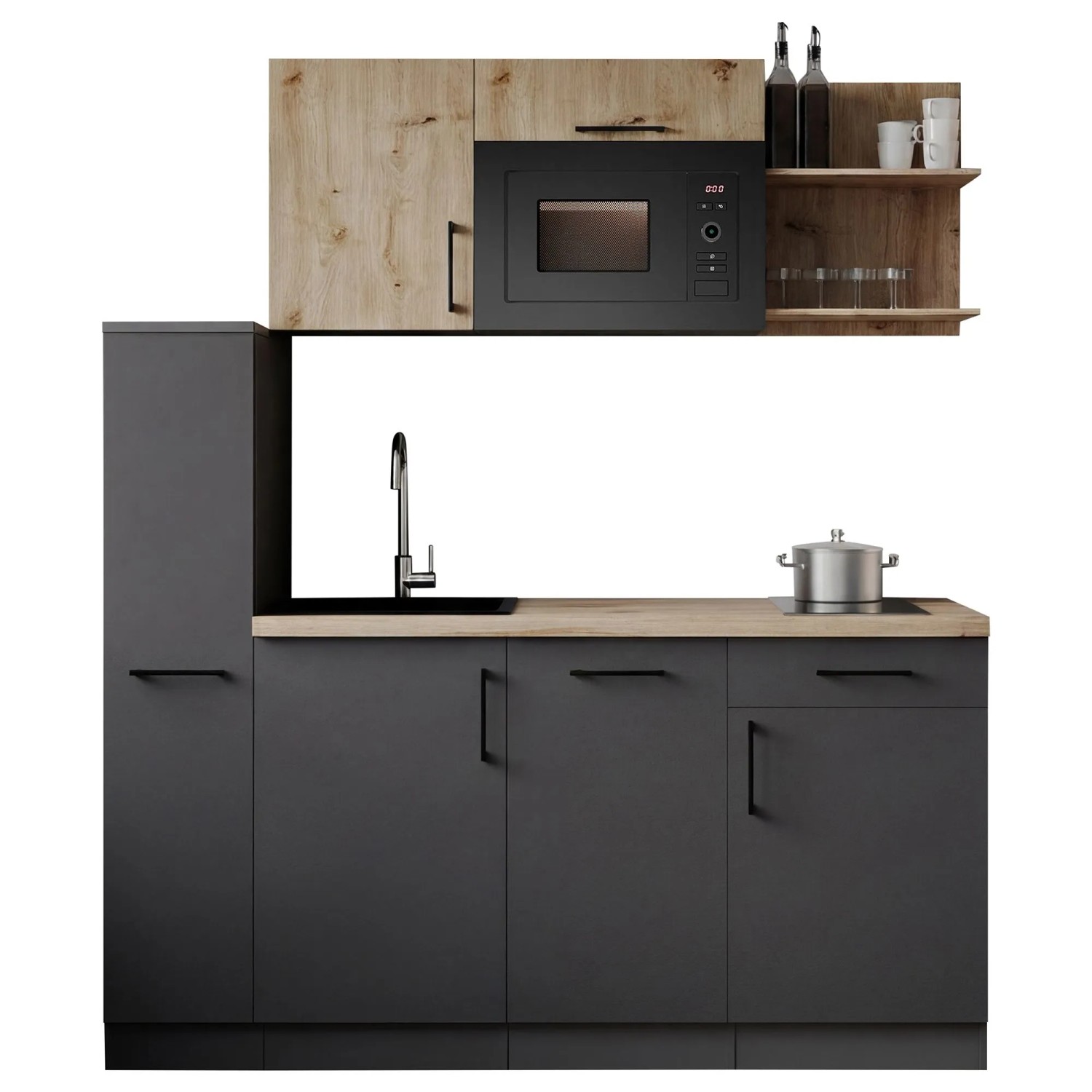 Respekta Singleküche Oliver 175 cm H 200 cm Artisan-Eiche mit Mikrowelle