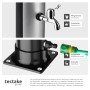 Detailaufnahme Solardusche Tinto mit Armatur, Wasserhahn und Gartenschlauchanschluss.