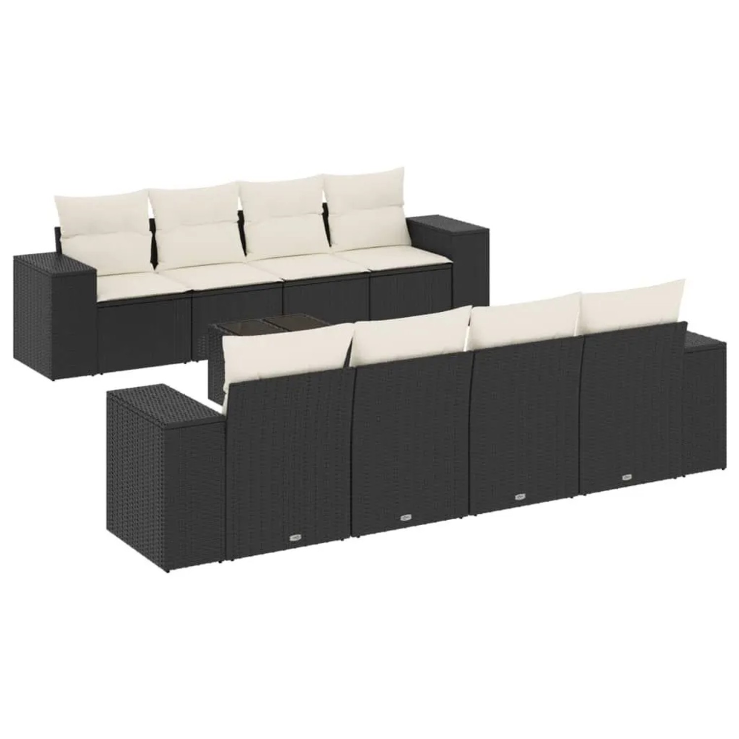 vidaXL 9-Tlg Garten-Sofagarnitur mit Kissen Schwarz Poly Rattan 3222345