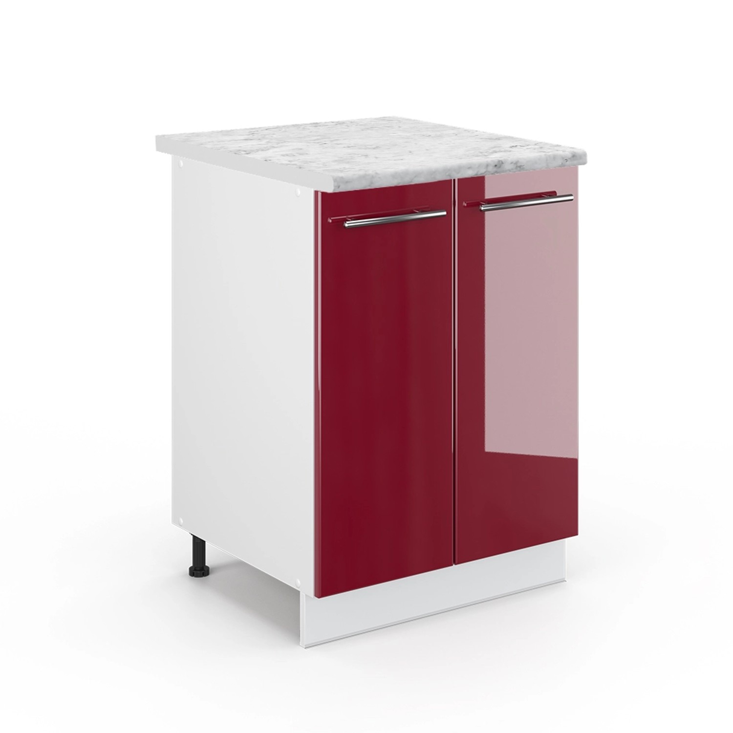 Vicco Küchenunterschrank Fame-Line Bordeaux Hochglanz/Weiß 60 cm AP Marmor