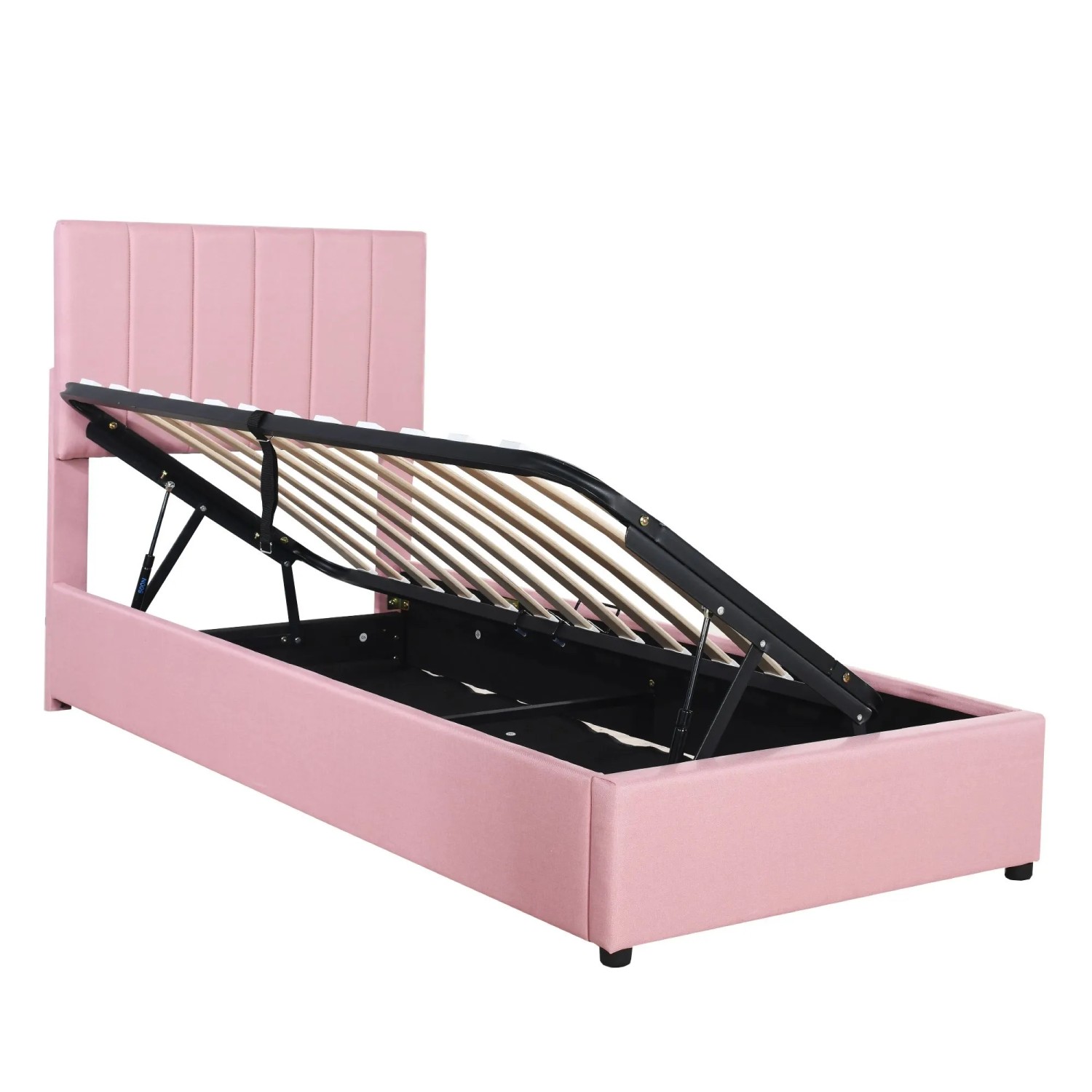 Merax Kinderbett 90x200cm Leinen Hydraulik Stauraum Rosa