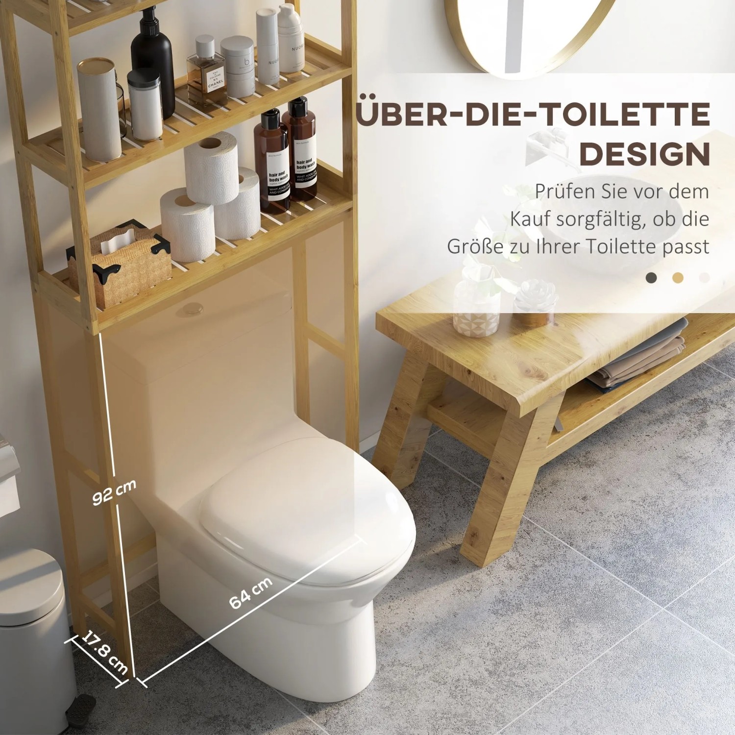 Kleankin Toilettenregal Bambus Naturholz 68 x 20 x 165 cm kaufen bei OBI