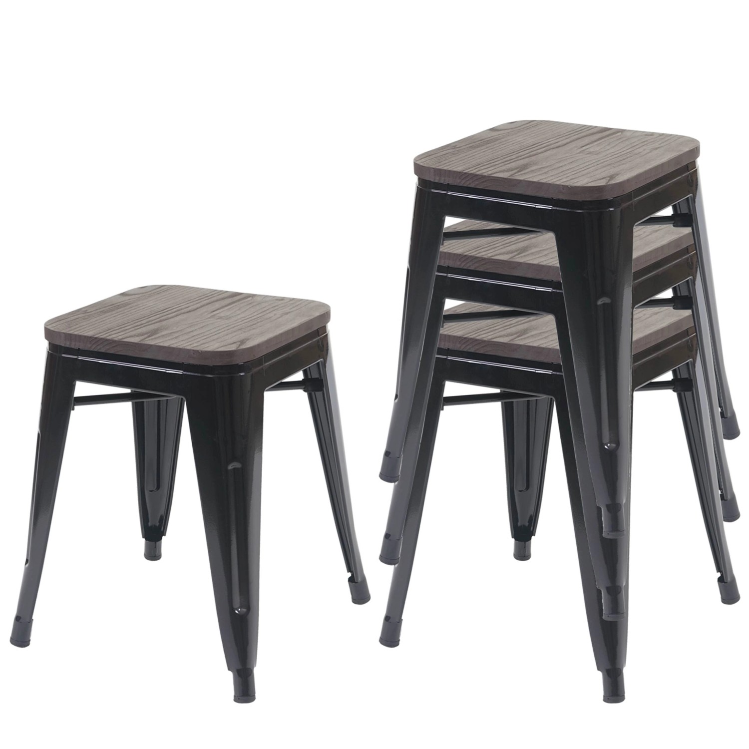 PROREGAL 4er-Set Hocker Inkl. Holz-Sitzfläche Metall Industriedesign Stapel günstig online kaufen