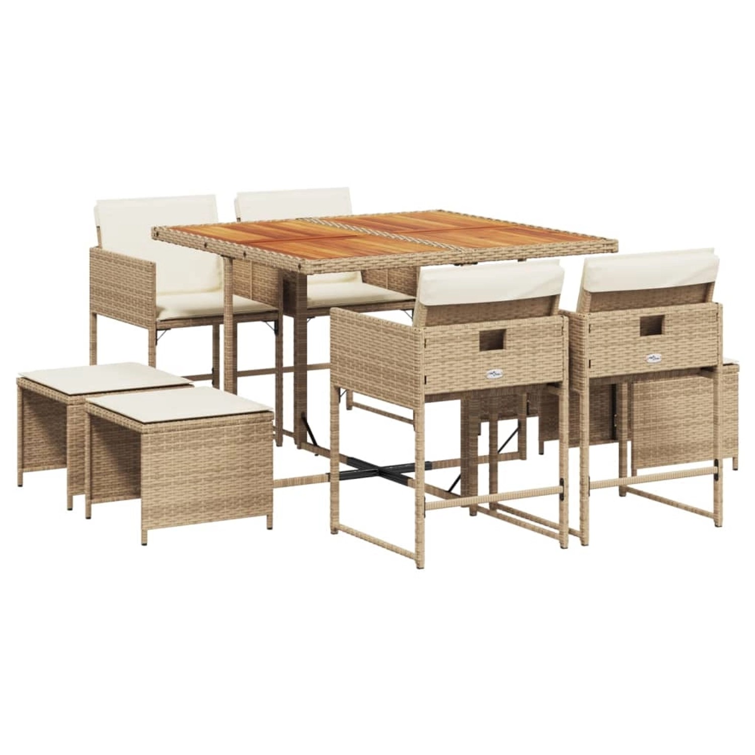 vidaXL 9-tlg Garten-Essgruppe mit Kissen Beige Poly Rattan Modell 18 günstig online kaufen