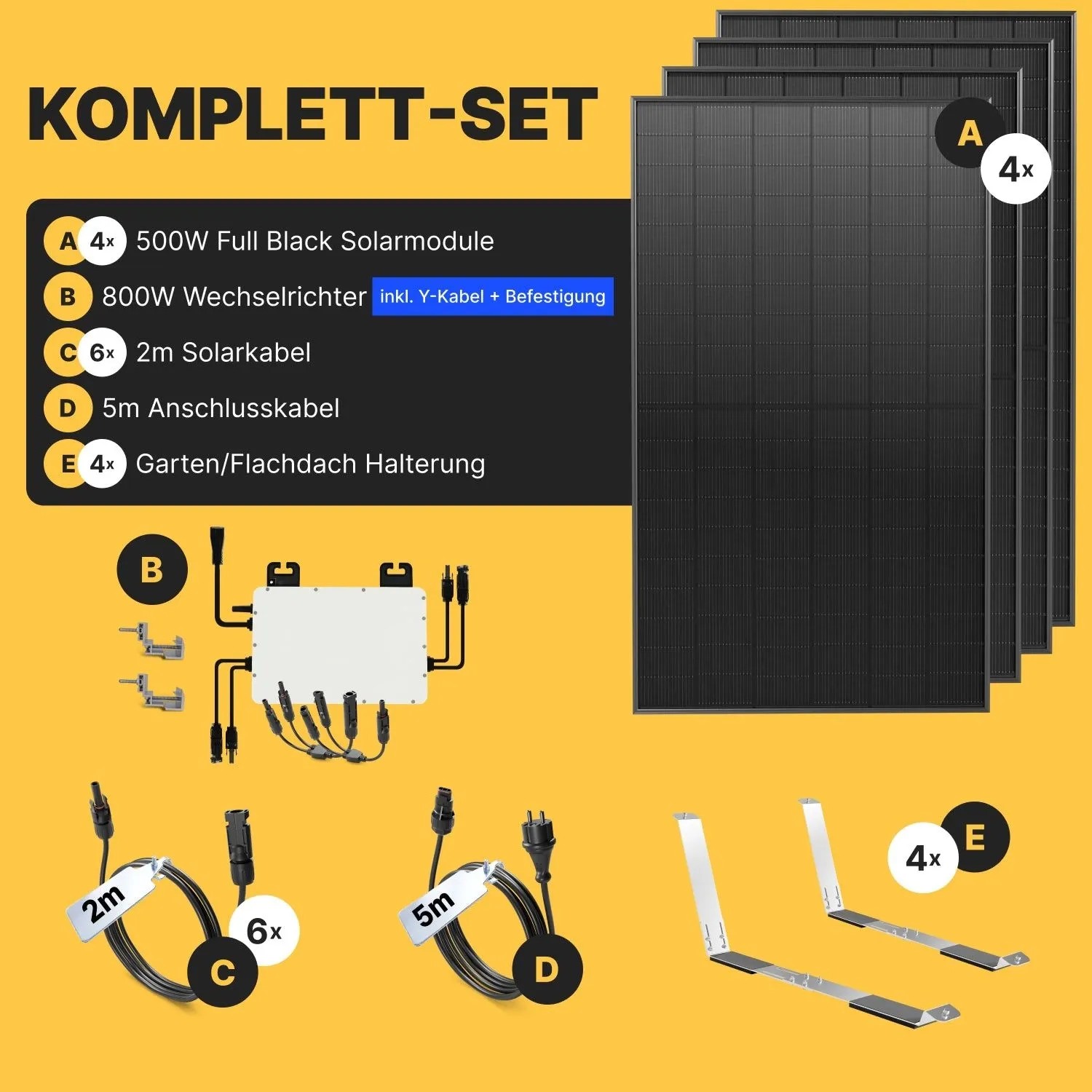 Solakon Balkonkraftwerk 2000W Solaranlage mit Gartenhalterung Steckerfertig Komplettset Photovoltaik 800W Kabellänge 10m_2