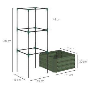 Outsunny Garten-Bett aus Stahl mit Tomatenkäfig, 61x61x140cm, grün. Ideal für Kletterpflanzen.