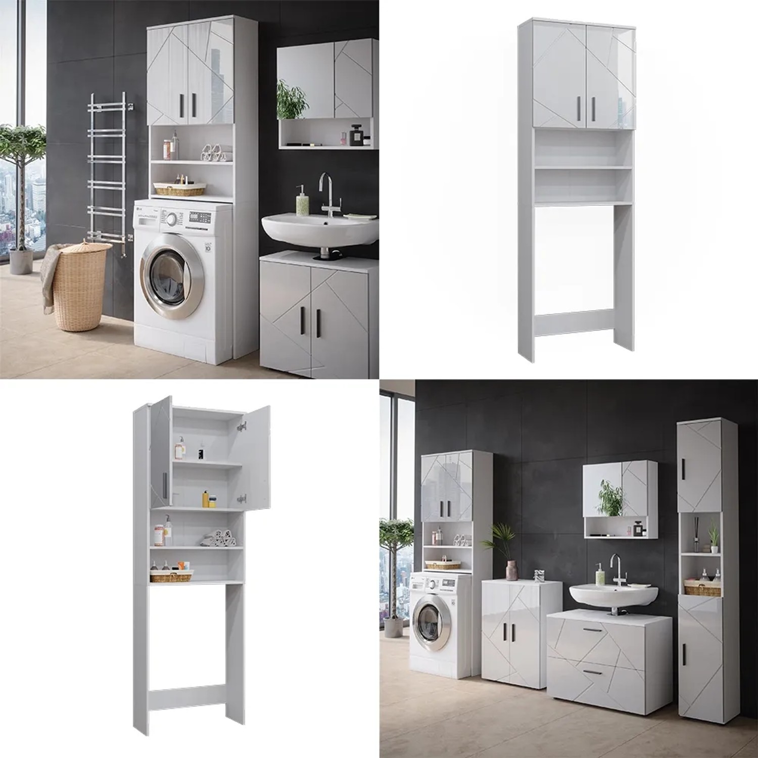 Vicco Waschmaschinenschrank Irma, weiß hochglanz, Badregal für Waschmaschine.