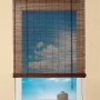 OBI Bambus-Raffrollo Teak, 120x160 cm, am Fenster mit Zugschnüren.