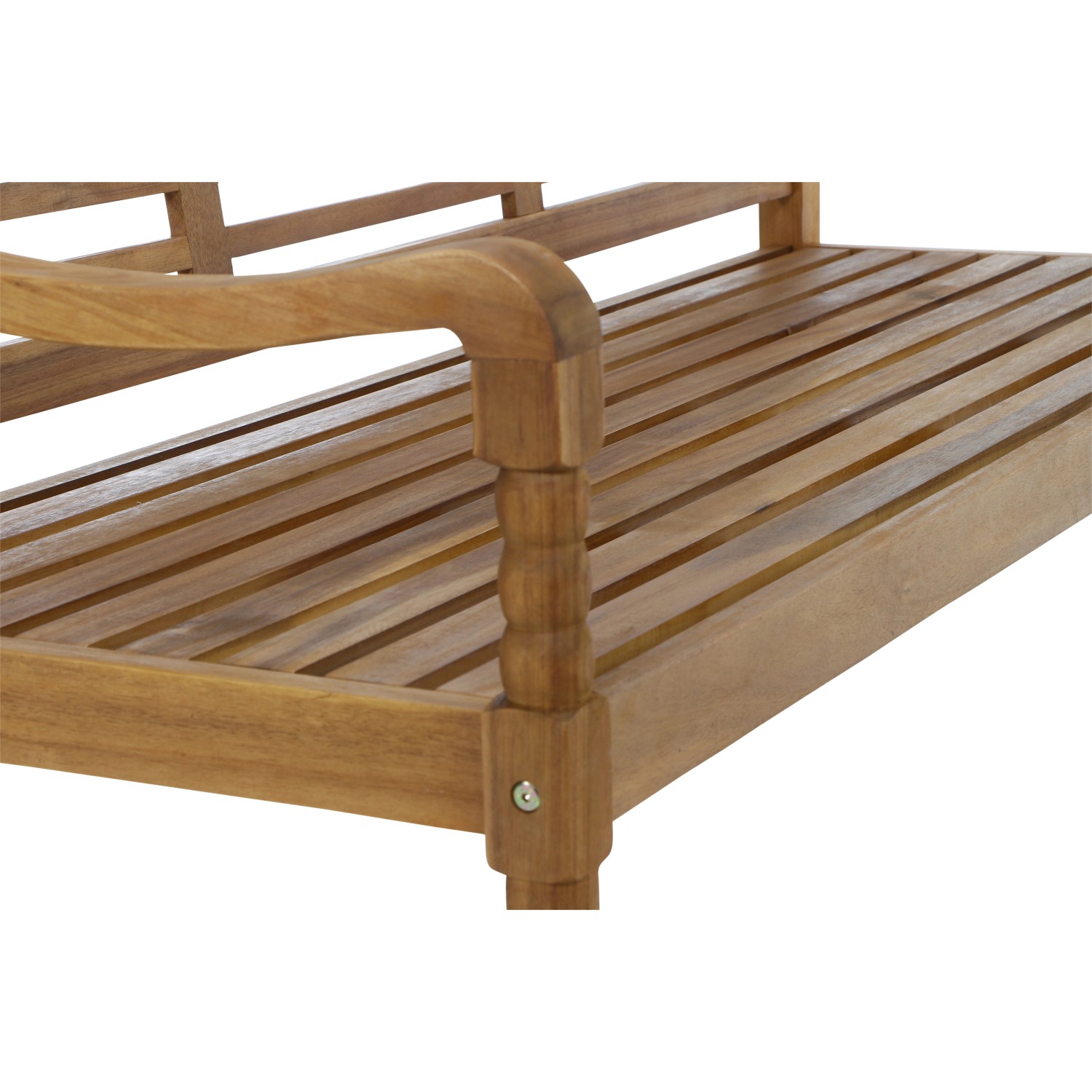 Detailansicht der Siena Garden Westport Gartenbank aus Akazienholz, 3-Sitzer.