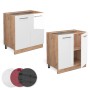Vicco Spülenunterschrank Fame-Line, 80 cm, Weiß Hochglanz/Goldkraft Eiche mit Regal und Marmor Arbeitsplatte.