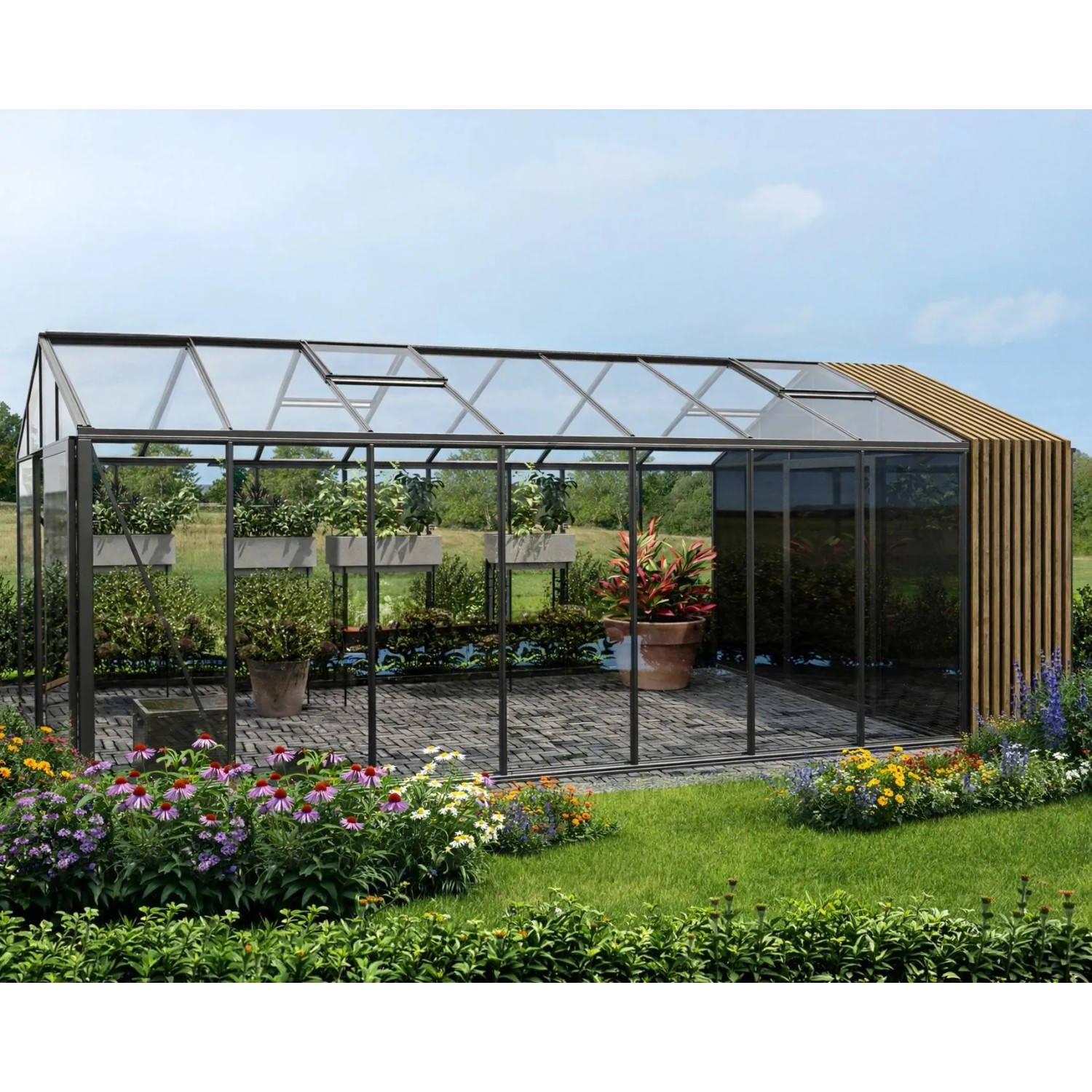 Bloomcabin Premium-Qualität Gewächshaus Klassik mit Kleinem Integriertem Stauraum mit Accoya-Fusion GHCSSAF7