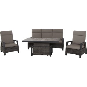 Siena Garden 3er Sofa Corido mit zwei Sesseln und Tisch, anthrazitfarbenes Gartenmöbel-Set.