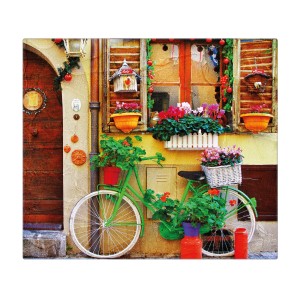 Banjado Herdabdeckplatte Glas mit Motiv Grünes Fahrrad, 60x52cm, auch als Schneidebrett nutzbar.