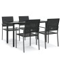 5-teilige Garten-Essgruppe aus Poly Rattan und Stahl in Schwarz. Gartentisch mit 4 Stühlen.
