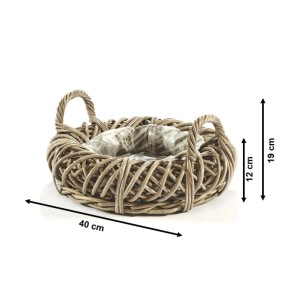 Kobolo Pflanzschale Pflanzring Rattan Kubu Grey mit Folie 40cm
