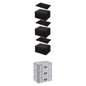 SuperSparSet: 3 graue Euroboxen mit Deckel, Rasterschaumstoff und Einlage. Transportboxen stapelbar.