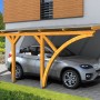 Skan Holz Carport Eifel, 300x541 cm, Eiche hell, mit Auto. Einzelcarport mit Doppelstegplatten.