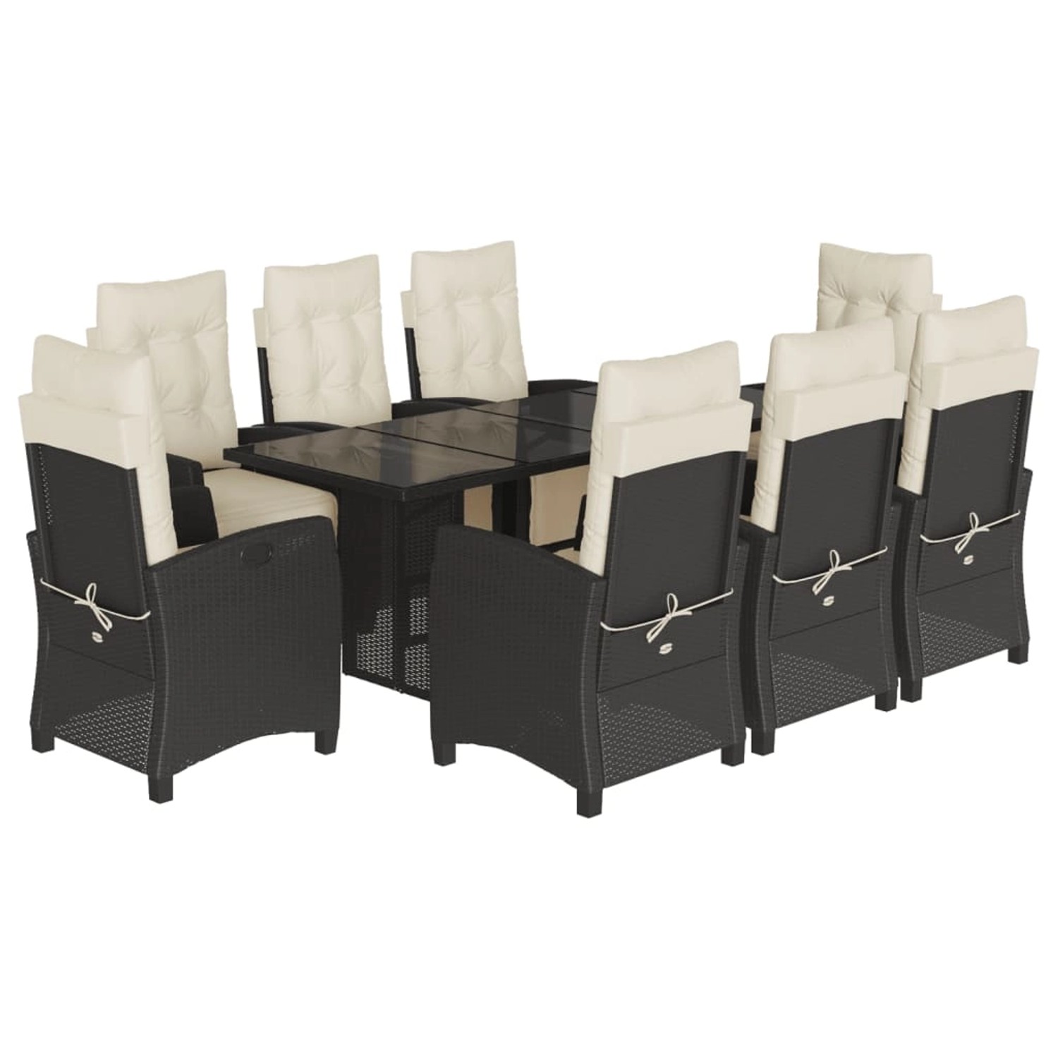 vidaXL 9-Tlg Garten-Essgruppe mit Kissen Schwarz Poly Rattan 3212919