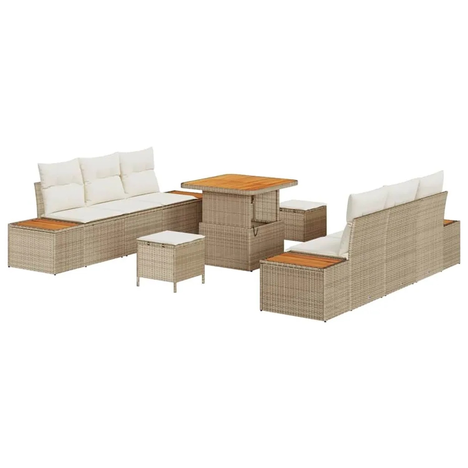 vidaXL Gartensofa-Set mit Kissen mit Speicher 9 Stk Beige Poly Rattan 33648 günstig online kaufen