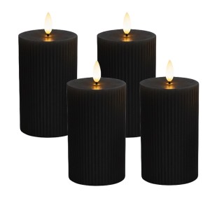Relaxdays LED Kerzen 4er Set Echtwachs Schwarz Flammenlos Flackernd 13 cm x 7,5 cm