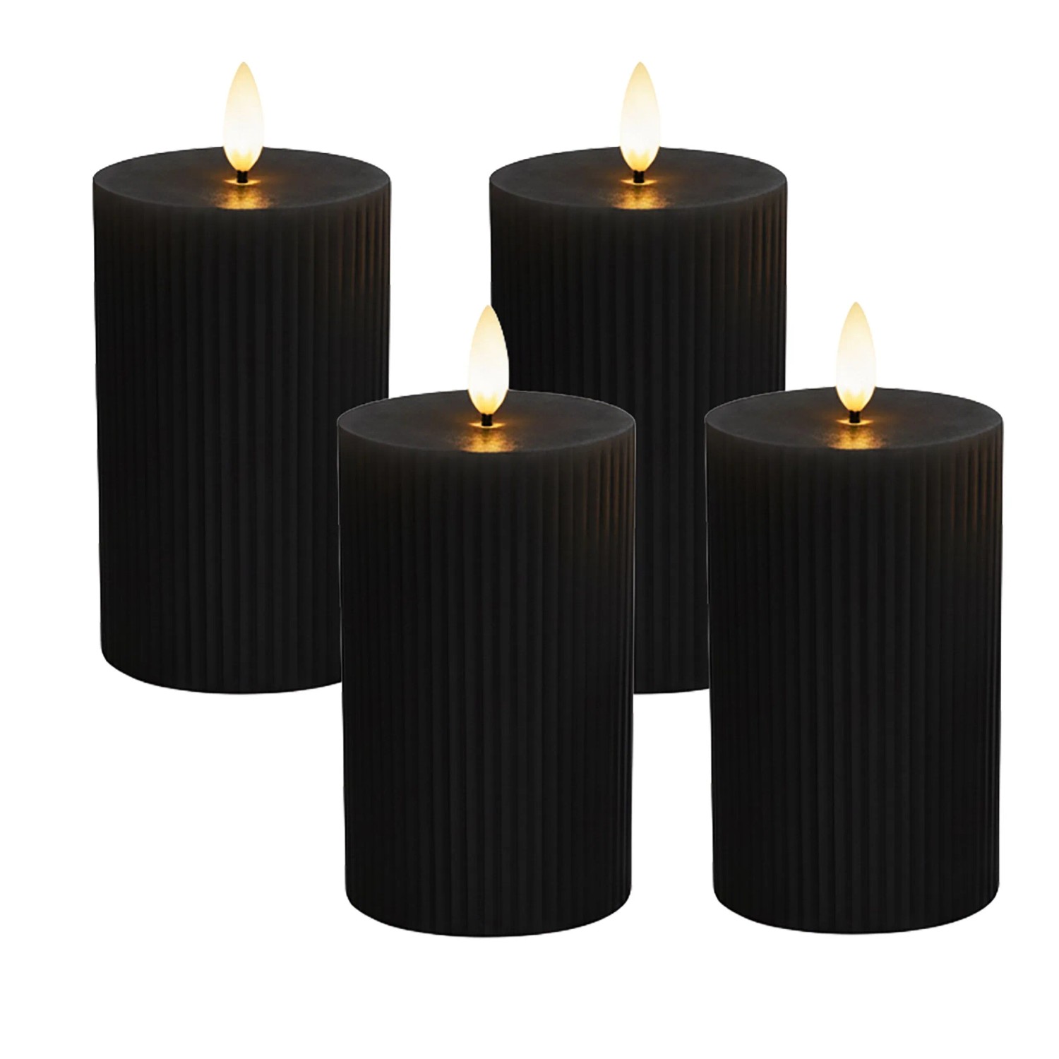 Relaxdays LED Kerzen 4er Set Echtwachs Schwarz Flammenlos Flackernd 13 cm x 7,5 cm