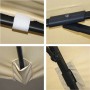 Details des MCW Ampelschirms A96: schwarzes Aluminiumgestänge, Gelenke und Befestigung des beigen Schirmbezugs. Robust.