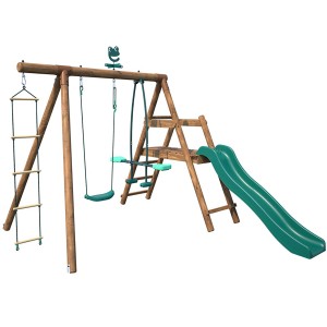 Soulet Holzschaukel Murier mit Rutsche, Leiter und zwei Schaukeln für Kinder.
