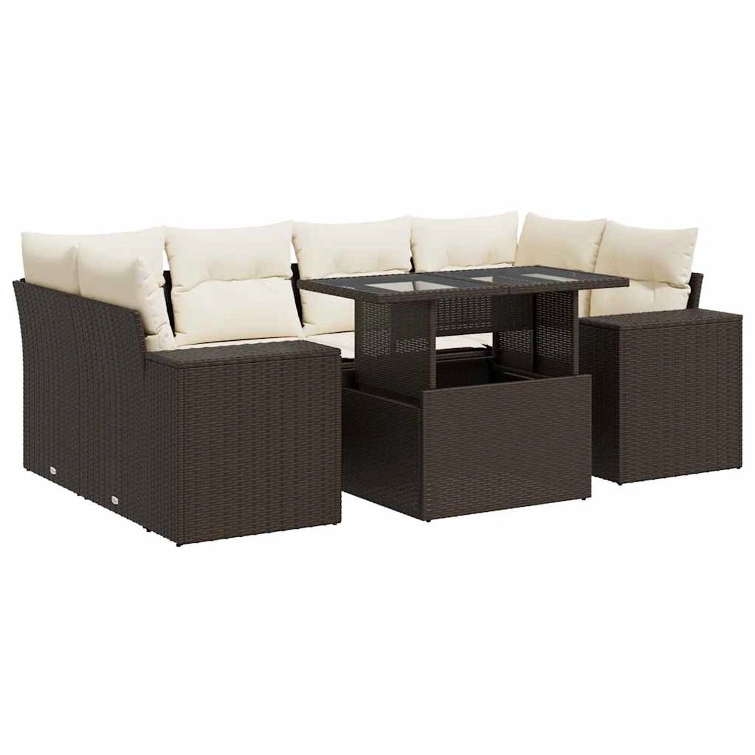 vidaXL 7-Tlg Garten-Sofagarnitur mit Kissen Braun Poly Rattan 3326754 günstig online kaufen