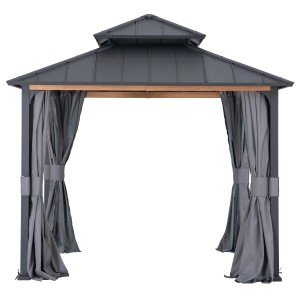 Sunjoy Vorhang-Set für Zedernholz Gazebo 300x300 cm, grau, für mehr Privatsphäre auf der Terrasse.