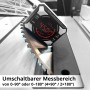 STAHLWERK Digitaler Winkelmesser mit Laser auf Sägeblatt, zeigt 45 Grad. Präzises Messwerkzeug.
