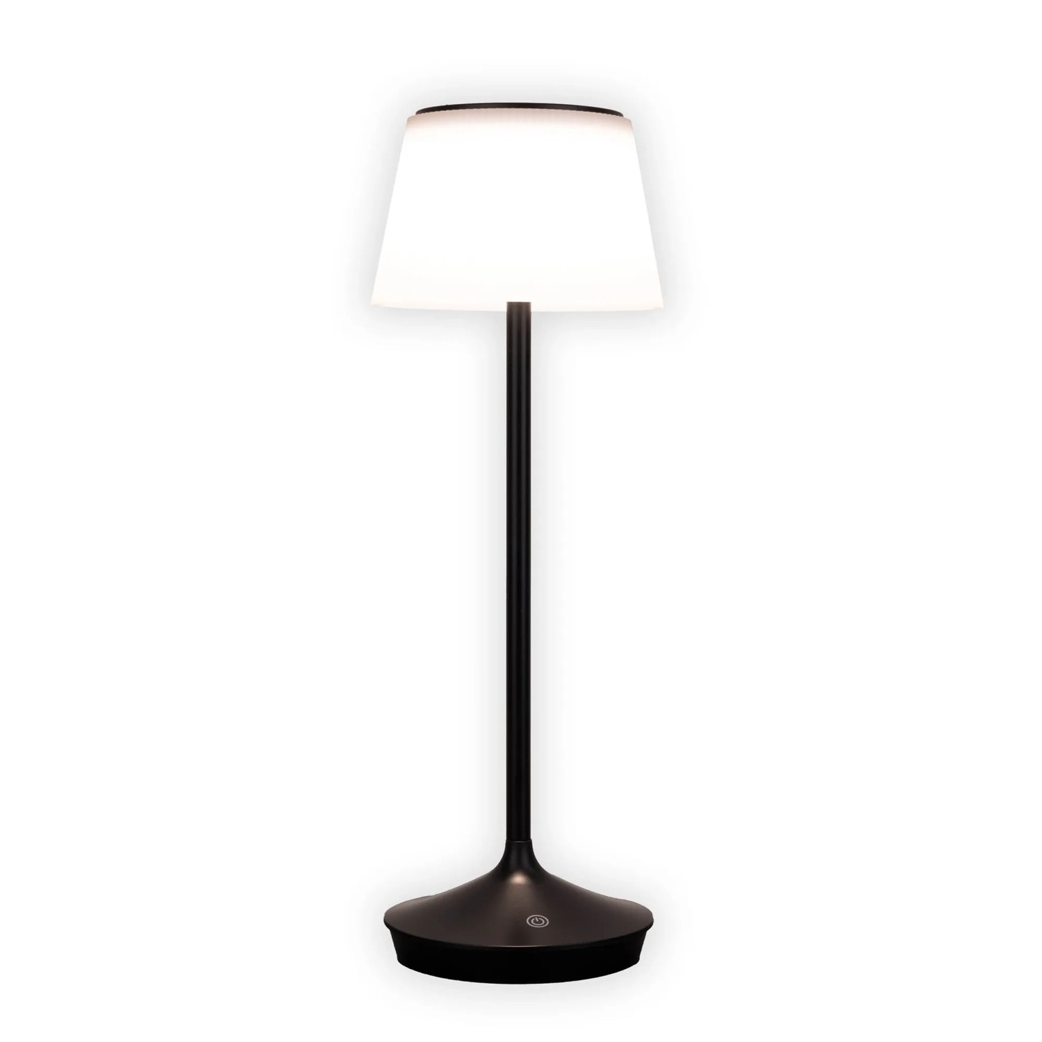 Schwarze LED Solar Tischleuchte Emmi, dimmbar, für den Außenbereich, Ø 13x38cm.
