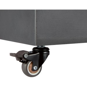 Detailaufnahme Pflanztopf Granit mit Rollen, feststellbar für flexible Gartengestaltung.
