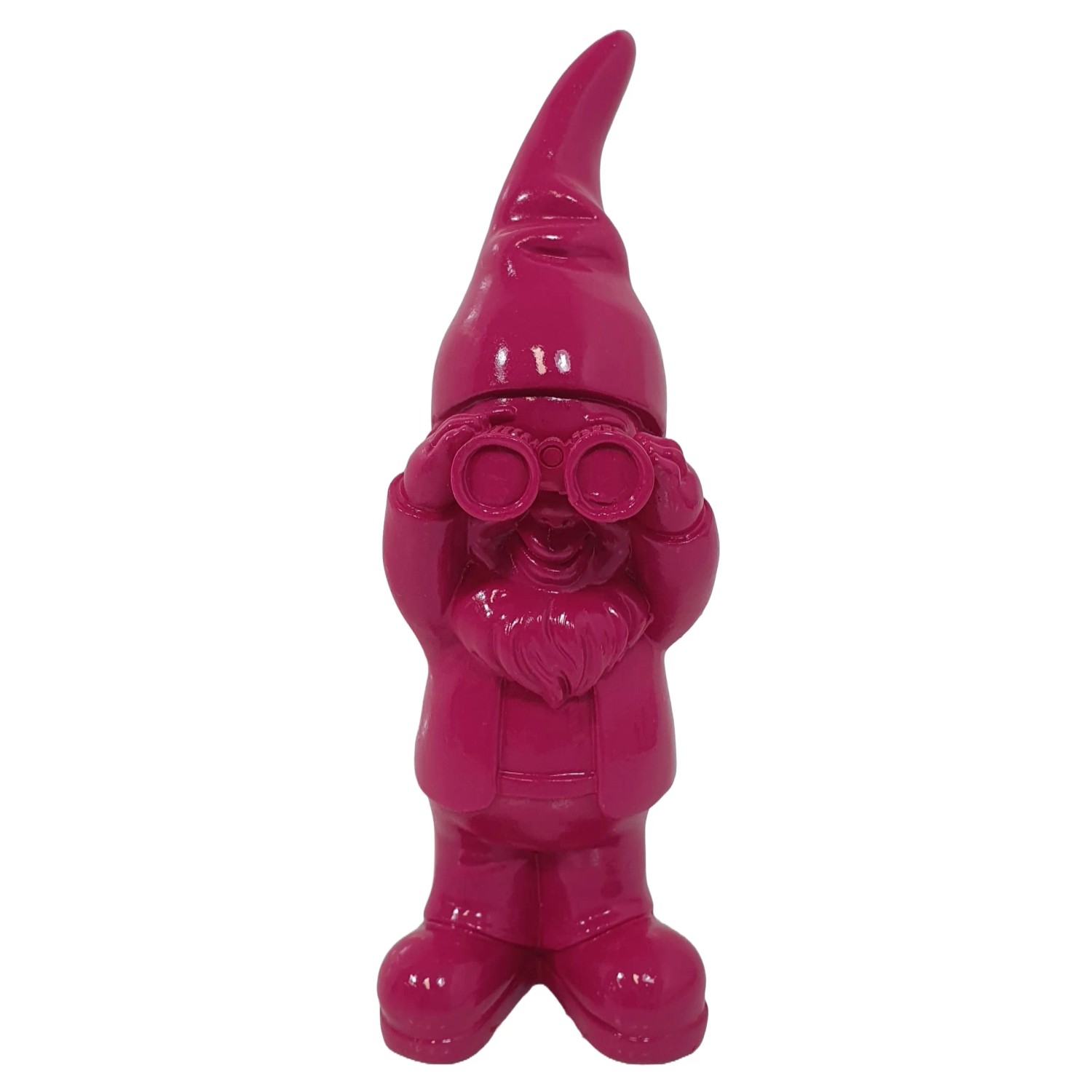 Magenta Deko-Figur: Zwerg mit Fernglas, 58 cm hoch, für die Gartendekoration.