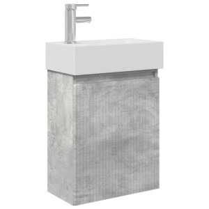 vidaXL Badezimmer Waschtischunterschrank mit Wasserhahn Betongrau 889444